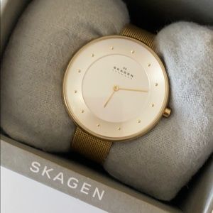 Skagen goldtone weave ladies watch